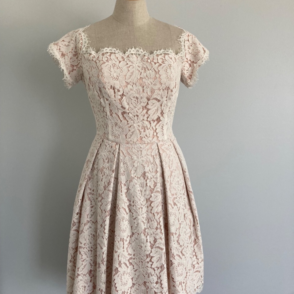 Eliza J Lace and Satin Off the Shoulder Dress